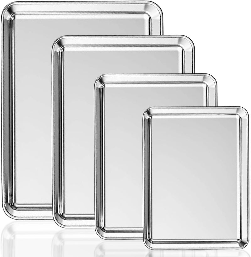 SAGREENY Baking Sheet Pans Set Stainless Steel Pan Cookie Sheets for Baking Bakeware Sets 4PCS Stainless Steel Baking Pans Set for Oven, Rectangle Baking Tray for Cooking Roasting - Image 1