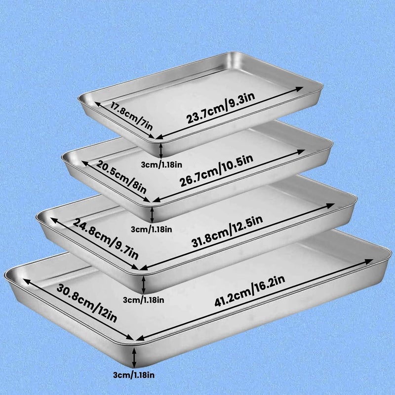 SAGREENY Baking Sheet Pans Set Stainless Steel Pan Cookie Sheets for Baking Bakeware Sets 4PCS Stainless Steel Baking Pans Set for Oven, Rectangle Baking Tray for Cooking Roasting - Image 2