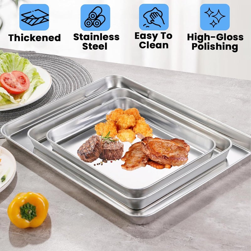 SAGREENY Baking Sheet Pans Set Stainless Steel Pan Cookie Sheets for Baking Bakeware Sets 4PCS Stainless Steel Baking Pans Set for Oven, Rectangle Baking Tray for Cooking Roasting - Image 3