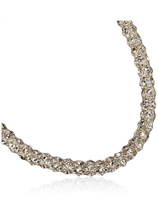 ANNE KLEIN Silvertone Crystal Glass Tubular Pave Collar Necklace 16 - Image 2