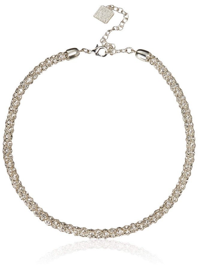 ANNE KLEIN Silvertone Crystal Glass Tubular Pave Collar Necklace 16 - Image 1