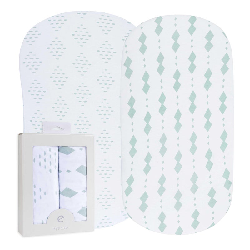 Ely's & Co. Bassinet Sheets Fitted Cover - Flexible Fit 100% Soft Jersey Knit Cotton - Neutral Grey Sage Diamond - 2 Pack Set - Image 1