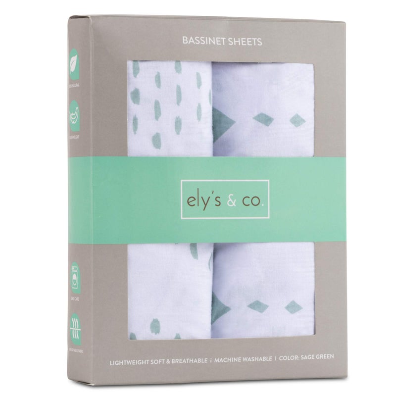 Ely's & Co. Bassinet Sheets Fitted Cover - Flexible Fit 100% Soft Jersey Knit Cotton - Neutral Grey Sage Diamond - 2 Pack Set - Image 4