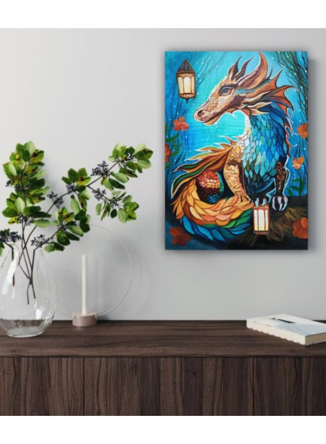 لوحة زيتية ODragon وفن أصلي مرسوم باليد فريد من نوعه، الحجم: 22 × 28 × 1.0 بوصة / 50 × 70 × 3 سم، المواد: ألوان زيتية، قماش - Image 2