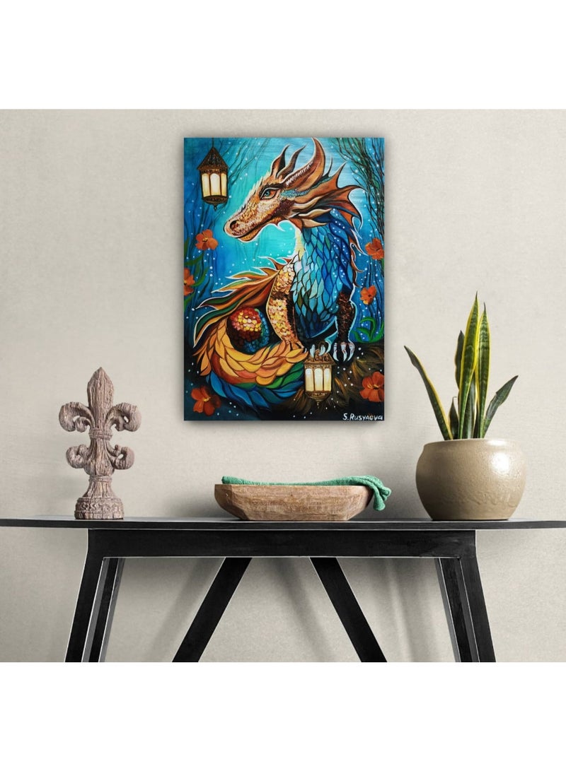 لوحة زيتية ODragon وفن أصلي مرسوم باليد فريد من نوعه، الحجم: 22 × 28 × 1.0 بوصة / 50 × 70 × 3 سم، المواد: ألوان زيتية، قماش - Image 4