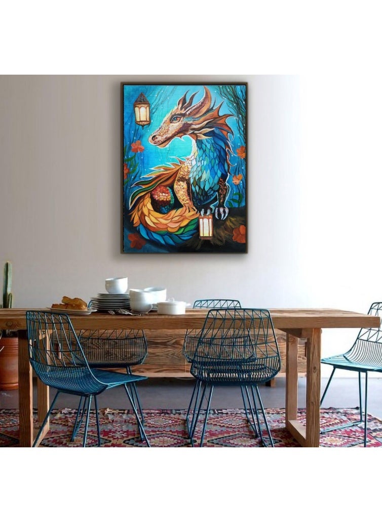 لوحة زيتية ODragon وفن أصلي مرسوم باليد فريد من نوعه، الحجم: 22 × 28 × 1.0 بوصة / 50 × 70 × 3 سم، المواد: ألوان زيتية، قماش - Image 3