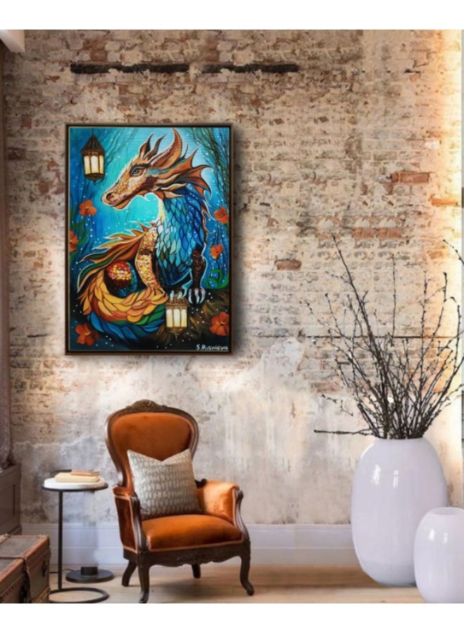 لوحة زيتية ODragon وفن أصلي مرسوم باليد فريد من نوعه، الحجم: 22 × 28 × 1.0 بوصة / 50 × 70 × 3 سم، المواد: ألوان زيتية، قماش - Image 1