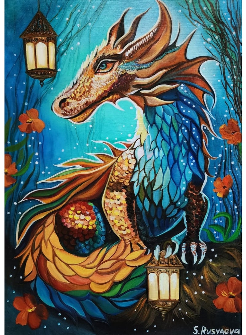 لوحة زيتية ODragon وفن أصلي مرسوم باليد فريد من نوعه، الحجم: 22 × 28 × 1.0 بوصة / 50 × 70 × 3 سم، المواد: ألوان زيتية، قماش - Image 5