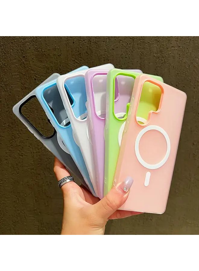 Matte Phone Case In White With Magnetic Wireless Charging Shockproof Soft Bumper Compatible With Samsung Galaxy S24 Plus - Image 2