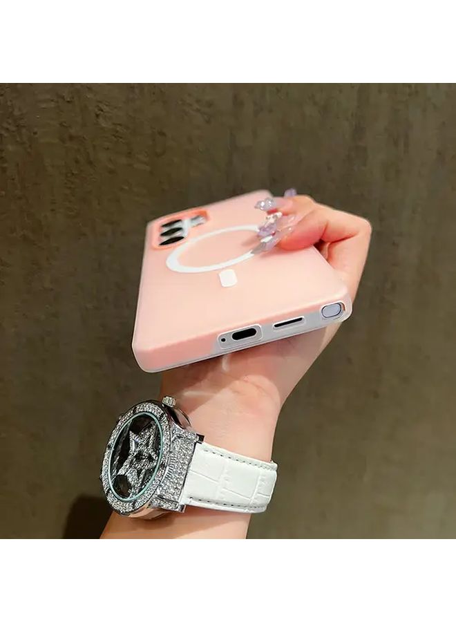 Matte Phone Case In White With Magnetic Wireless Charging Shockproof Soft Bumper Compatible With Samsung Galaxy S24 Plus - Image 4