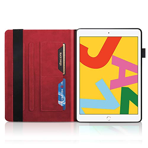 TIPOYOROO Case for iPad 9th Gen Case 2021/8th Gen Case 2020/7th Generation 2019 Case 10.2''/iPad Air 10.5 2019/iPad Pro 10.5 Cover PU Leather Slim Folio Stand Case Protective Cover with Pencil Holders - Red - Image 3