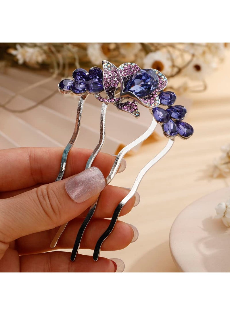 Aimimier - Aimimier Decorative Crystal Floral Hair Side Combs Sparkly Rhinestone Hair Pins Bridal Wedding Hair Accessories for Women and GirlsPurple - Image 1