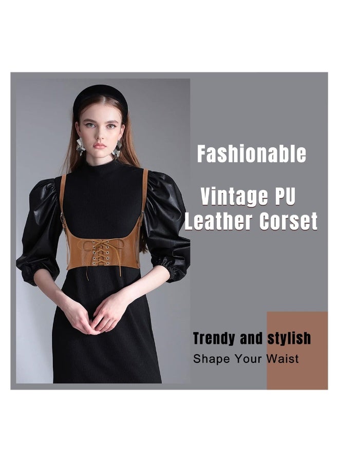 Corset Belts Women Fashion PU Leather Belt Vest Punk Adjustable Underbust Corset Belt for Girls Dresses Cosplay Party Rave Costume Brown S - Image 5
