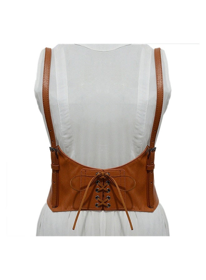Corset Belts Women Fashion PU Leather Belt Vest Punk Adjustable Underbust Corset Belt for Girls Dresses Cosplay Party Rave Costume Brown S - Image 4