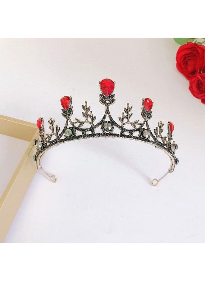 Beaupretty - Baroque Queen Tiara Retro Rhinestone Wedding Bridal Crown Princess Jeweled Hair Accessories For Women (Red) - Image 1