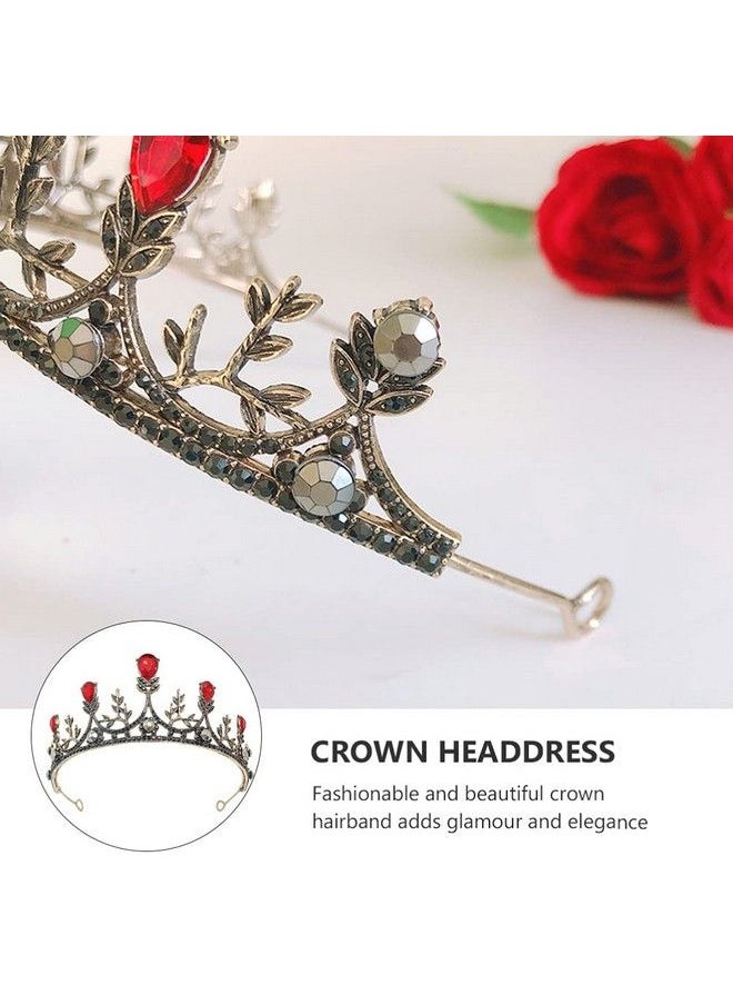 Beaupretty - Baroque Queen Tiara Retro Rhinestone Wedding Bridal Crown Princess Jeweled Hair Accessories For Women (Red) - Image 1