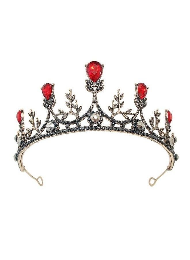 Beaupretty - Baroque Queen Tiara Retro Rhinestone Wedding Bridal Crown Princess Jeweled Hair Accessories For Women (Red) - Image 1
