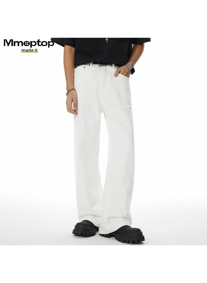 Mmoptop Style Versatile Pure Cotton Jeans, Spring And Summer Thin Style, Draping Floor-length Wide-leg Pants, Mnzk23 White L - Image 4