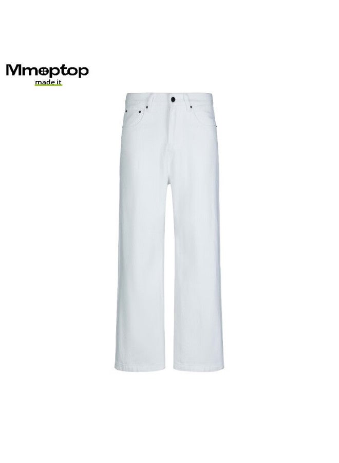 Mmoptop Style Versatile Pure Cotton Jeans, Spring And Summer Thin Style, Draping Floor-length Wide-leg Pants, Mnzk23 White L - Image 3