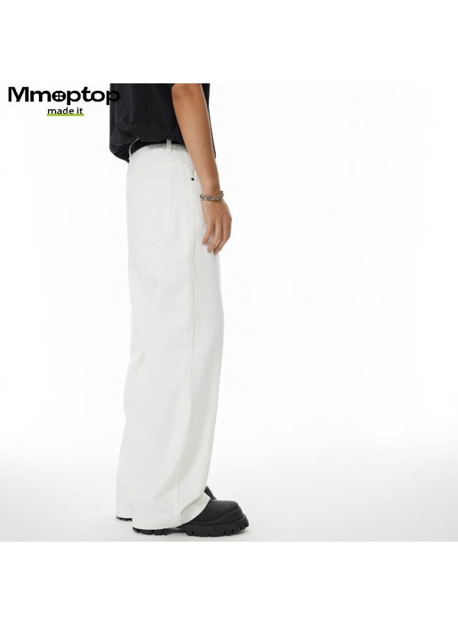 Mmoptop Style Versatile Pure Cotton Jeans, Spring And Summer Thin Style, Draping Floor-length Wide-leg Pants, Mnzk23 White L - Image 2