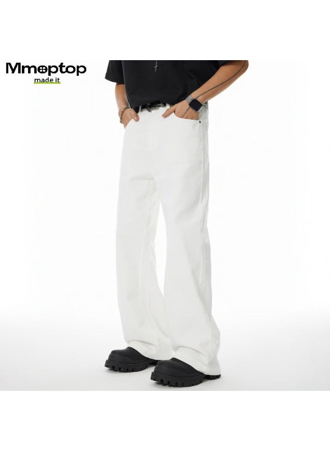 Mmoptop Style Versatile Pure Cotton Jeans, Spring And Summer Thin Style, Draping Floor-length Wide-leg Pants, Mnzk23 White L - Image 1