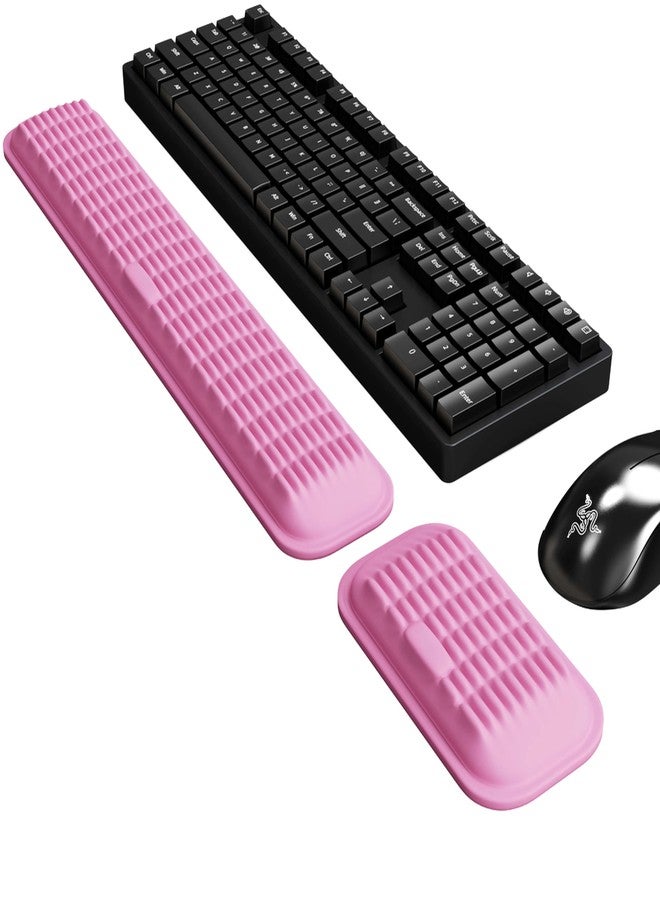 MEKASS Ergonomic Wrist Rest for Keyboard and Mouse, Soft Memory Foam Keyboard Wrist Rest Set with Non-Slip Silicone Base, Easy Typing, Pain Relief, Comfort for Office, Work, Gaming (Pink) - Image 1