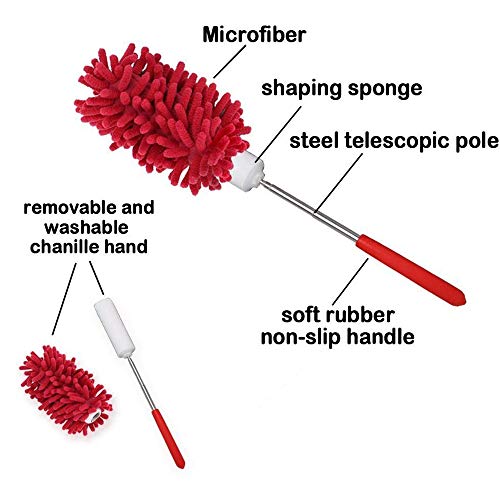 KissDate Microfiber Extendable Hand Dusters Washable Dusting Brush with Telescoping Pole for Cleaning Car, Computer, Air Conditioning, TV and Else Pack of 3 - Image 5