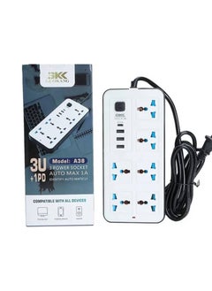Generic 2M Multipurpose Power Strip with 6 Surge Protected Sockets 2000W 3 Type A Outlets 1 PD Port  - Image 1