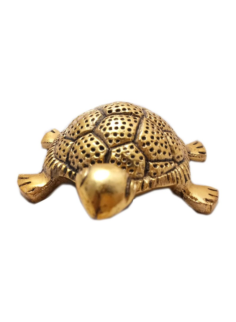 Trendy Metal Feng Shui Tortoise On Plate Showpiece Golden Diameter 5.5 Inch - Image 3