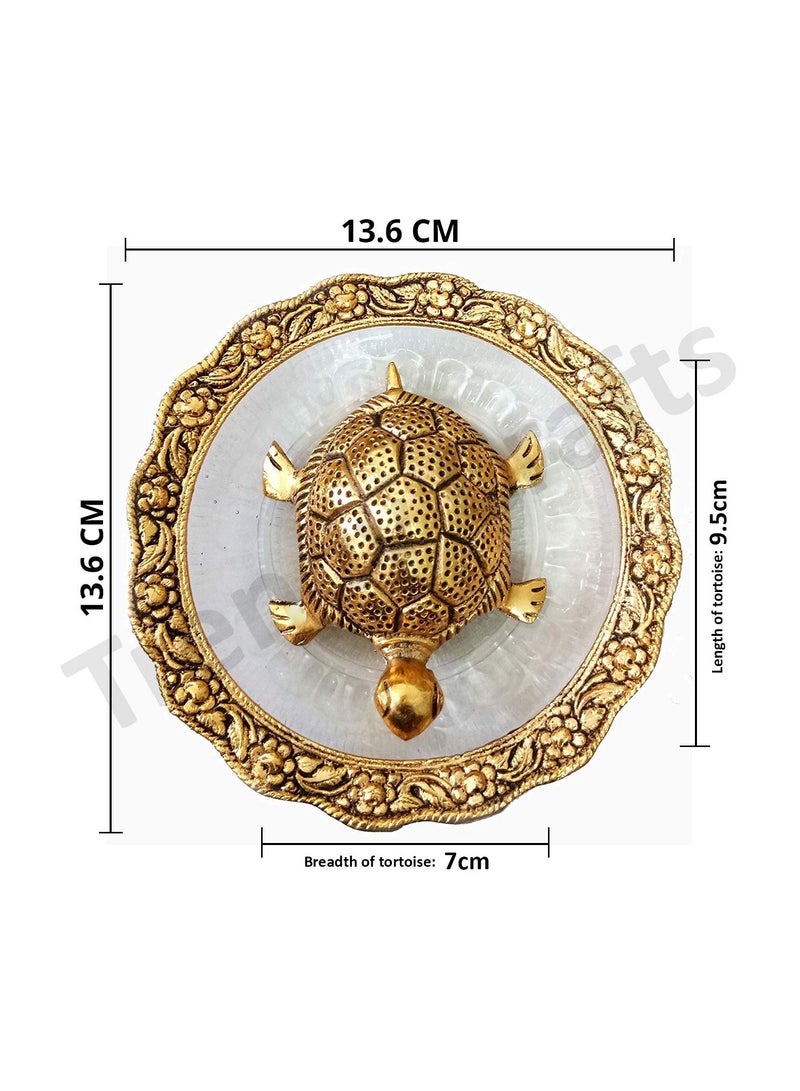 Trendy Metal Feng Shui Tortoise On Plate Showpiece Golden Diameter 5.5 Inch - Image 5