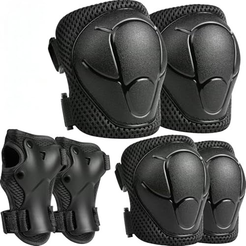 DARME Kids Protective Gear Set Knee and Elbow Pads with Wrist Guards for Ages 38 Year Toddler 3 in 1 Enhanced Material Protective for Skating Cycling Bike Roller Scooter Includes Organizer Bag Black - Image 1