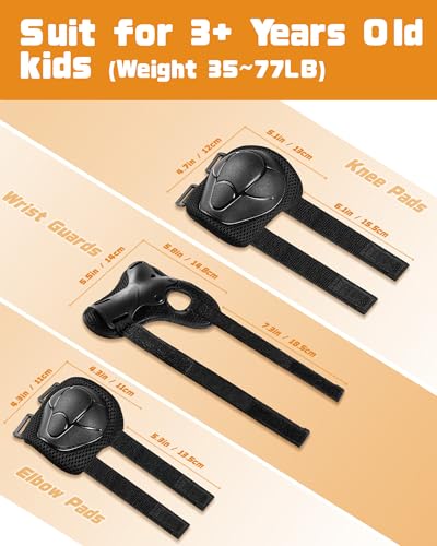 DARME Kids Protective Gear Set Knee and Elbow Pads with Wrist Guards for Ages 38 Year Toddler 3 in 1 Enhanced Material Protective for Skating Cycling Bike Roller Scooter Includes Organizer Bag Black - Image 3