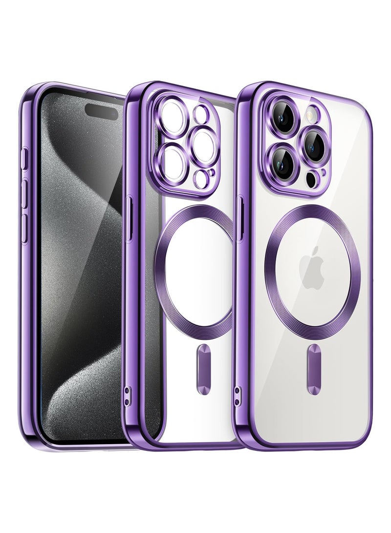 ELTRAZONE Electroplated Case for iPhone 15 Pro Max 6.7-Inch, Camera Lens Full Protection, Compatible with MagSafe Wireless Charging, Shockproof Soft TPU Phone Cover (Purple) - Image 1