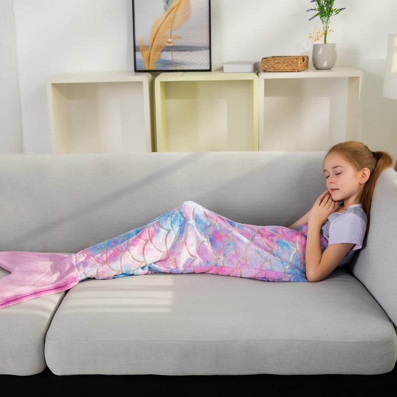 COSUSKET Toddler Mermaid Tail Blankets Glittering Cozy Soft Flannel Rainbow Colorful Gifts All Season for Toddlers/Kids - Image 2
