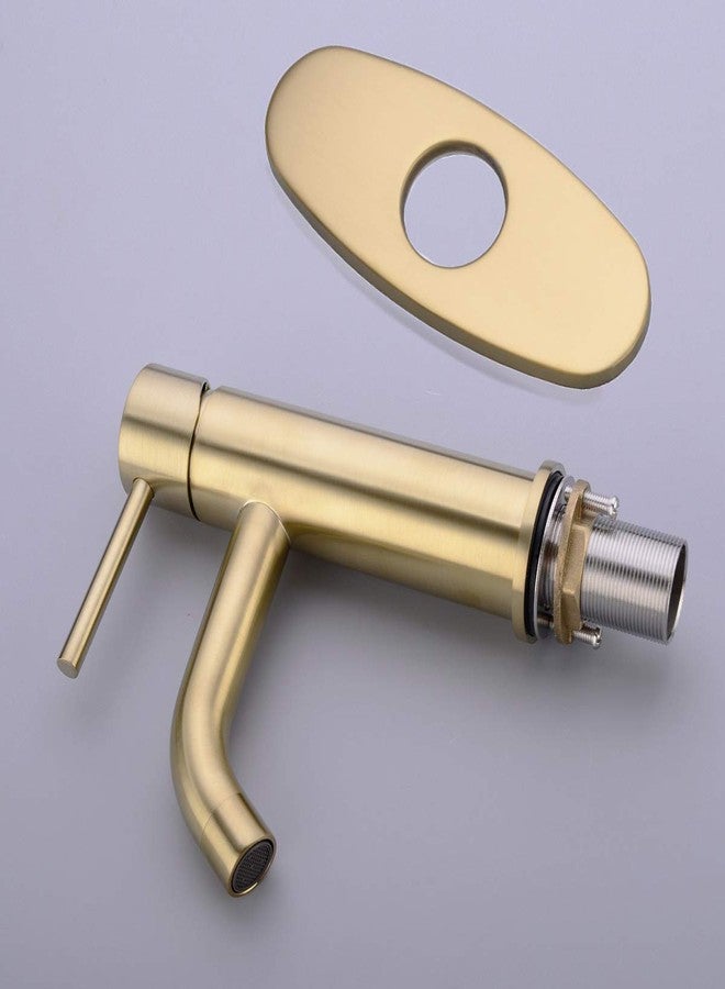 TRUSTMI Single Hole Brushed Gold Bathroom Faucet, Modern Brass Faucet for Bathroom Sink, 6" Deck Plate and Overflow Pop Up Drain Include - Image 4