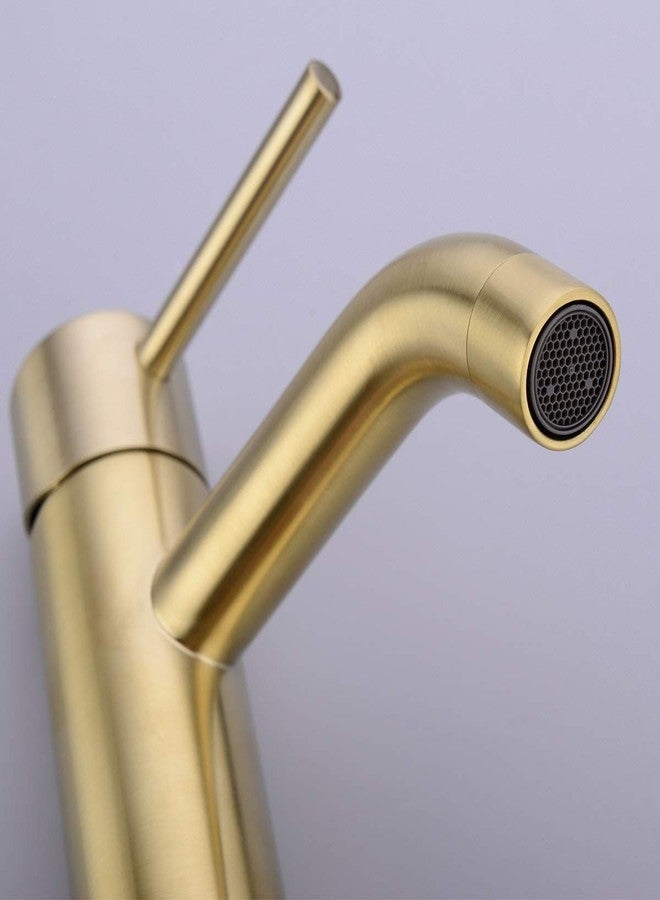 TRUSTMI Single Hole Brushed Gold Bathroom Faucet, Modern Brass Faucet for Bathroom Sink, 6" Deck Plate and Overflow Pop Up Drain Include - Image 5