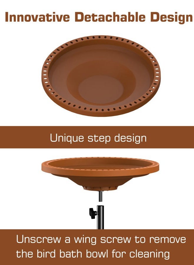 Kesito Bird Baths for Outdoors, Detachable Birdbaths for The Garden Clearance, Freestanding Bird Baths for Outdoors Heavy Duty, Bird Bath Bowl Spa & Birdfeeder with Metal Stake Stand, Circle Shape (Brown) - Image 4