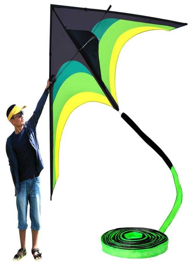 Flying Hoofer Gaint Kite for Adults Easy to Fly, 9ft Huge Delta Kite Come with 98ft Tail (Black and Green). - Image 1