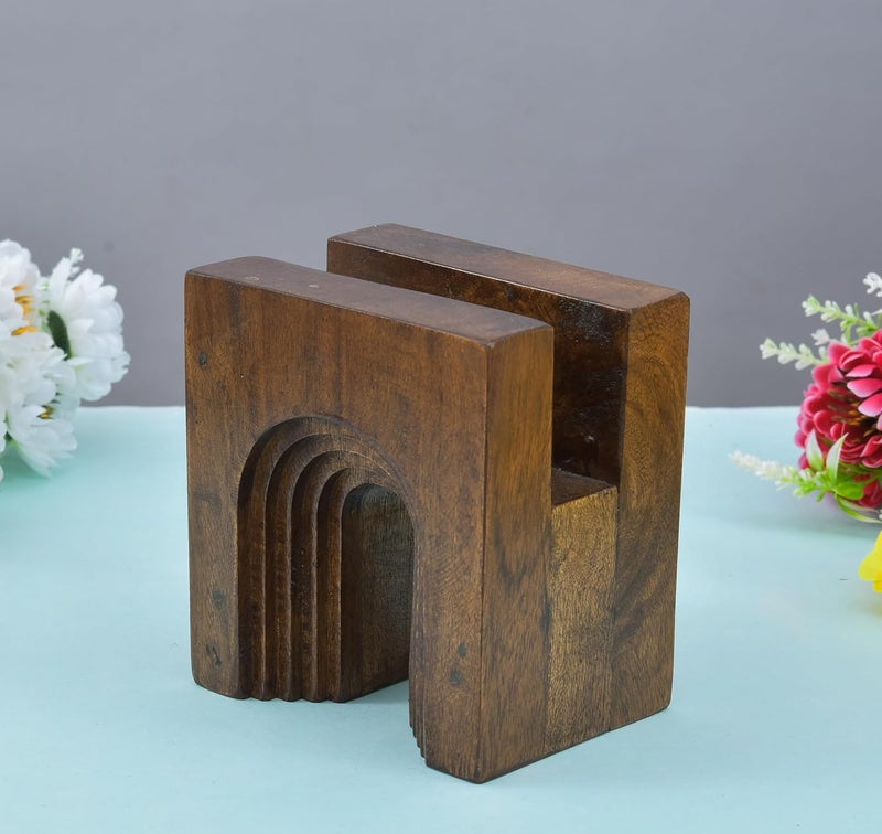 OGGN Antique Handcrafted Decorative Wooden Napkin Holder for Dining Table Napkin Holders for Kitchen Table Napkin Holder for Wash Basin Napkin Stand for Kitchen Dining Table Decoration Brown - Image 1