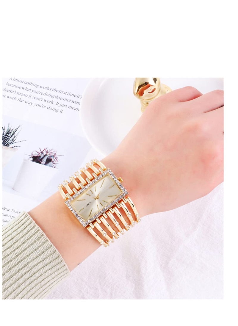 Rectangle Wrist Watch for Women Fashion Ladies Analog Quartz Wristwatch Stainless Steel Diamond Bracelet Watch