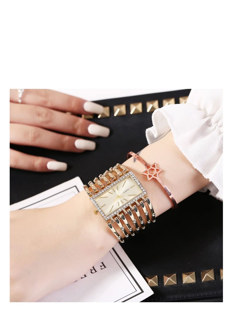 Rectangle Wrist Watch for Women Fashion Ladies Analog Quartz Wristwatch Stainless Steel Diamond Bracelet Watch