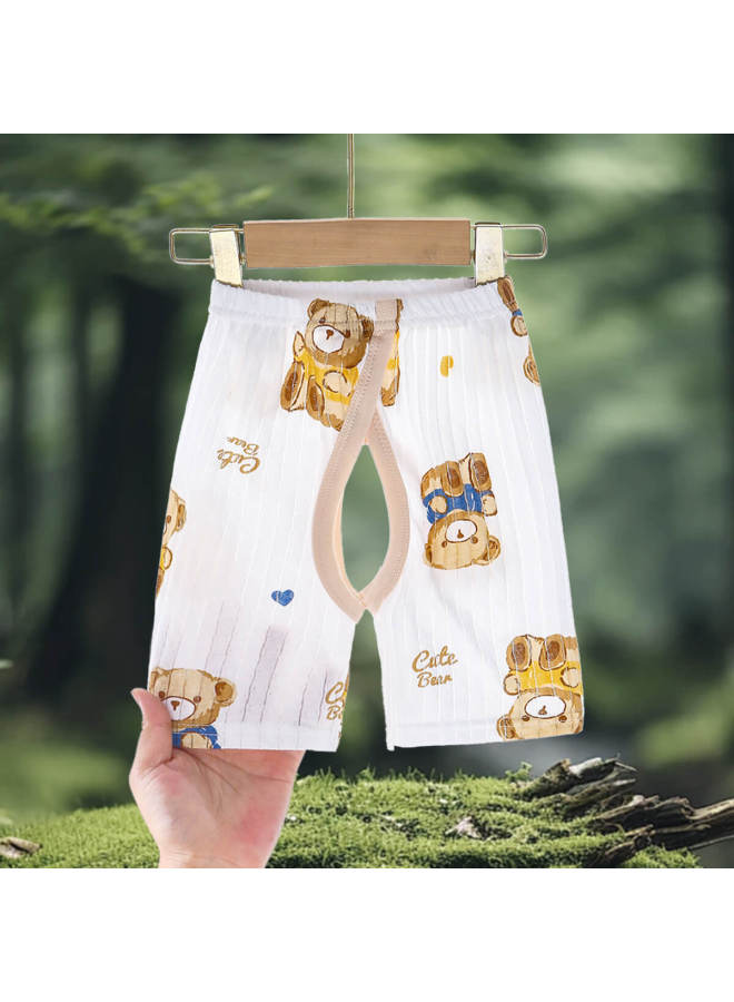 Doxiluka baby Open-crotch Pants Summer Breathable Capris Thin Cotton Casual Pants With Cartoon Prints - Image 2