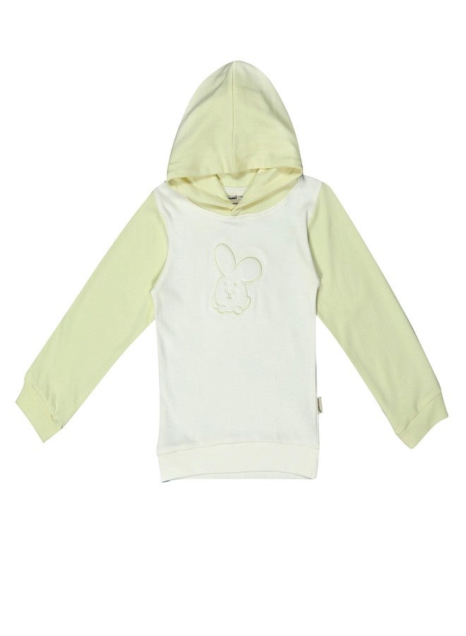 Coocuddle Organic Cotton Hoodie Joggers Set with Applique Work - Pastel Yellow - Soft, Cozy Kids Outfit with Bunny Design, Jogger Pants & Plush Slippers (12-18) - Image 2
