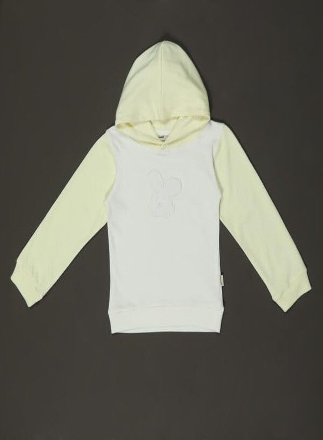 Coocuddle Organic Cotton Hoodie Joggers Set with Applique Work - Pastel Yellow - Soft, Cozy Kids Outfit with Bunny Design, Jogger Pants & Plush Slippers (12-18) - Image 4