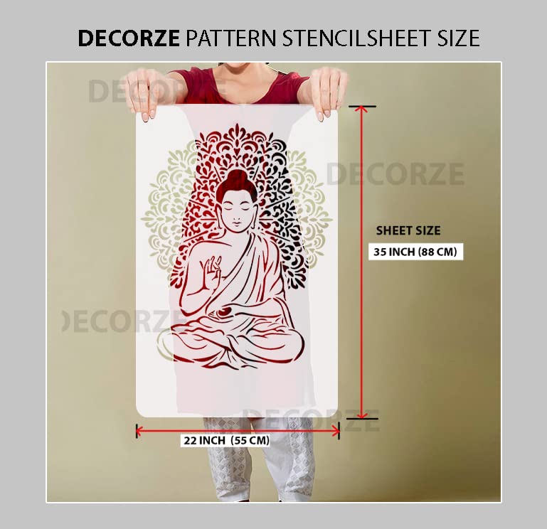 DECORZE Buddha Wall Stencil, Reusable Plastic Stencil for Painting Buddha Designs on Walls, 55 x 88 cm - Image 2