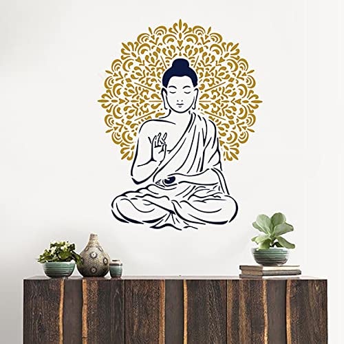 DECORZE Buddha Wall Stencil, Reusable Plastic Stencil for Painting Buddha Designs on Walls, 55 x 88 cm - Image 1