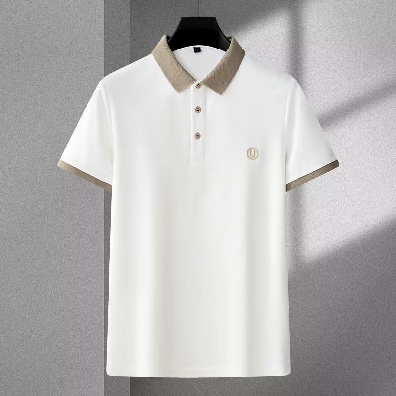 Trendy Brand Short-sleeved T-shirt Mens 2024 Summer New Polo Shirt Korean-style Fashionable Lapel Polo Shirt Casual Slim-fit A10 [white]]