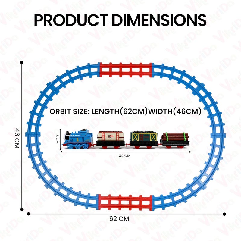 VikriDa 14 PCS Battery Operated Tomas Toy Train Track Set with Sound and Flashing Lights Train with Coal Wagon, Wood, Oil Tanker - Image 5