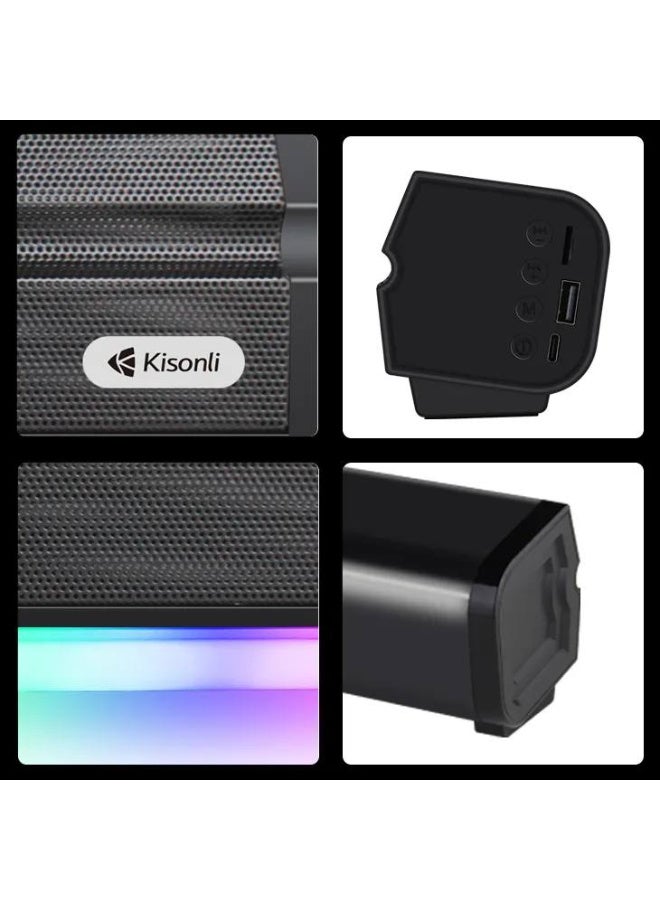 Kisonli LED-802 Bluetooth Soundbar Speaker 10W – 1500mAh – BT5.3 /AUX / TF card / USB | Black - Image 5