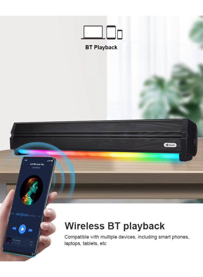 Kisonli LED-802 Bluetooth Soundbar Speaker 10W – 1500mAh – BT5.3 /AUX / TF card / USB | Black - Image 1